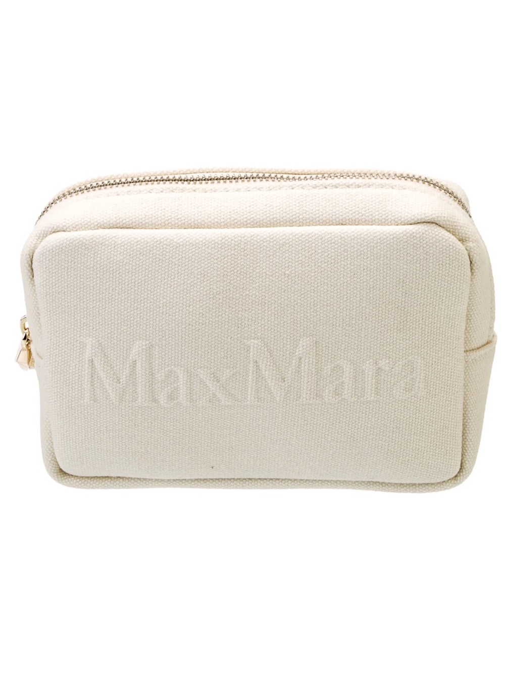 Max Mara Neutral Canvas Cosmetic Bag Featuring Gold Hardware